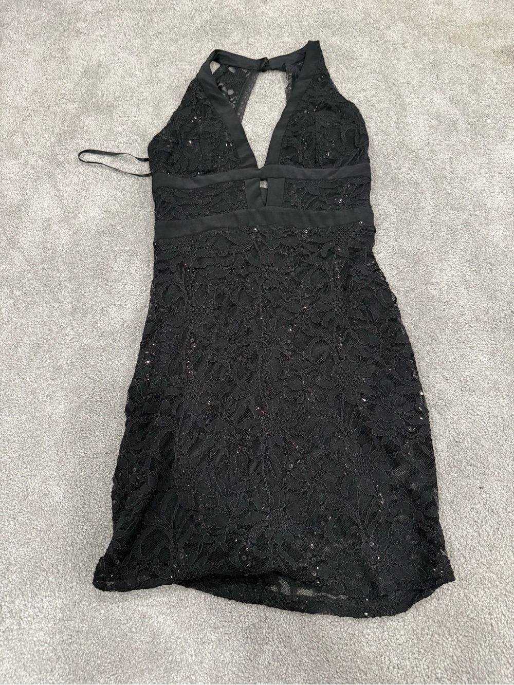 Black Lace Halter Cocktail Dress